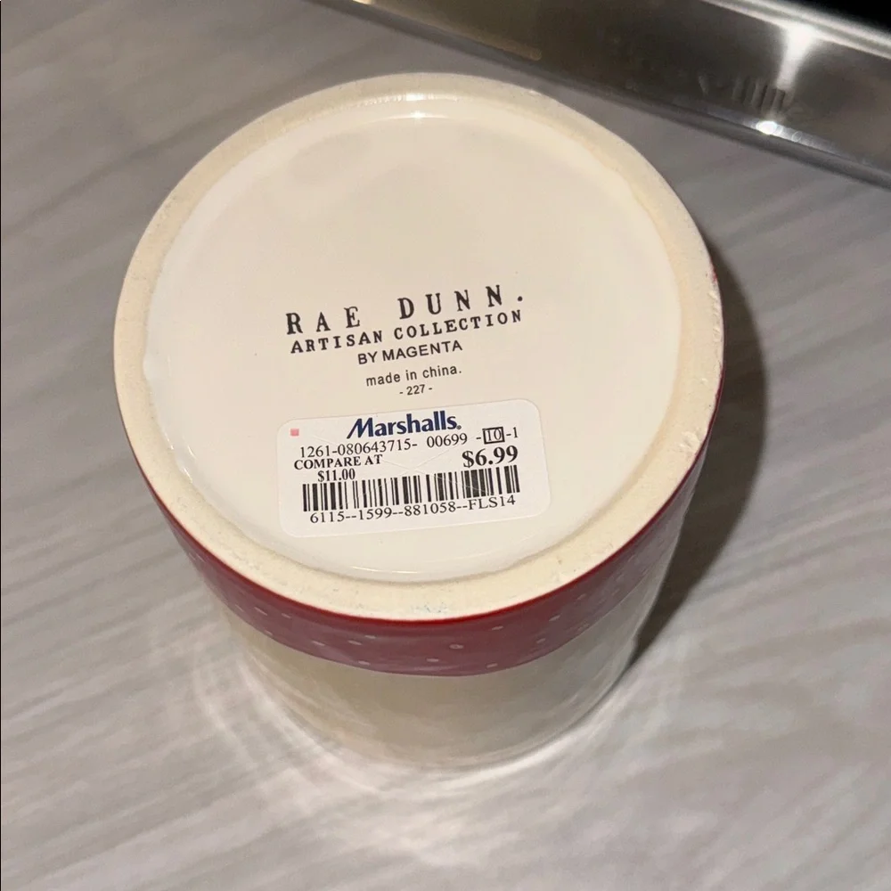 NWT Rae Dunn Ceramic Wht/Red Holiday Christmas 4.5” Canister Jar Holder JOY RARE